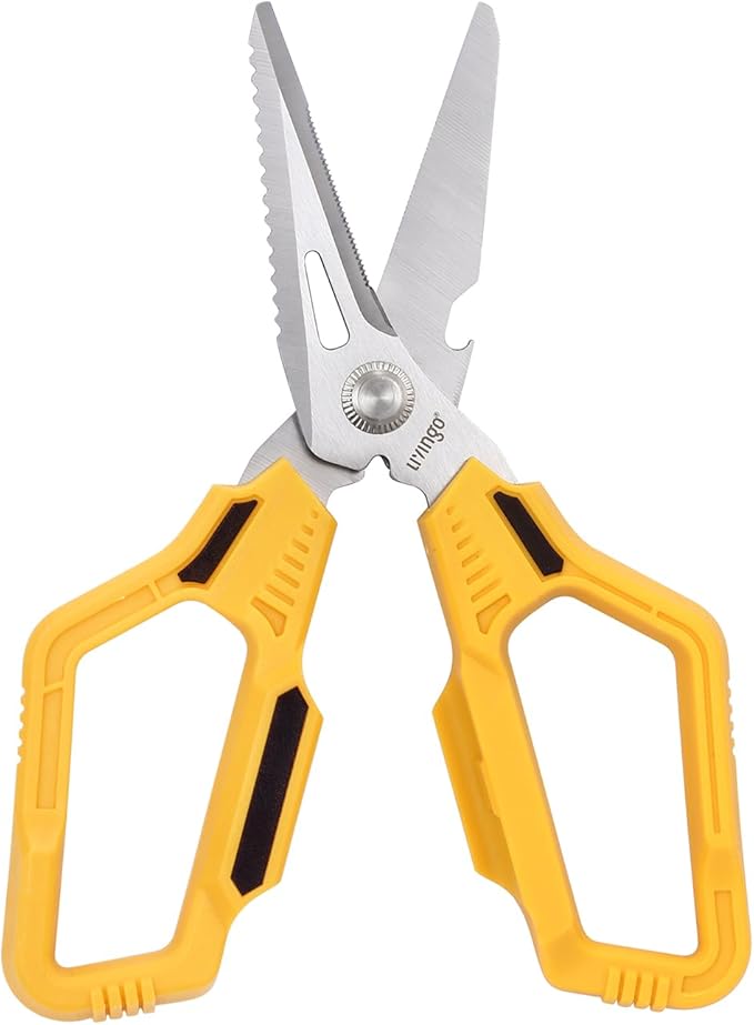 LIVINGO Heavy Duty Scissors All Purpose - 7.87" Sharp Utility Shears Multi-function Blades with Protective Cover for Industrial, Home Repair and Outdoor Cutting Cable, Rope, Plastic, Leather, and Wire