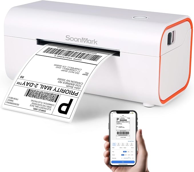 Bluetooth Thermal Label Printer, Wireless 4x6 Shipping Label Printer for Small Business Shipping Packages, Compatible with iPhone, Android, Mac, Windows, Etsy, Ebay, Shopify, USPS (White)