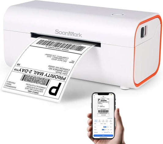 Bluetooth Thermal Label Printer, Wireless 4x6 Shipping Label Printer for Small Business Shipping Packages, Compatible with iPhone, Android, Mac, Windows, Etsy, Ebay, Shopify, USPS (White)