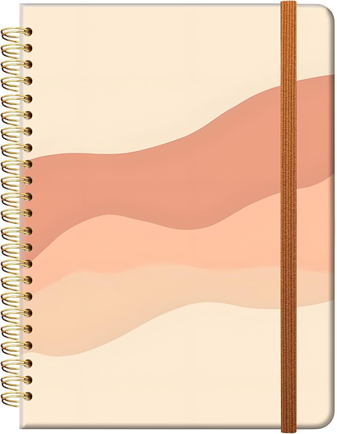 Ruled Spiral Writing Notebook,A5 Hardcover Lined College Journal for Women,Strong Twin-Wire Binding with Premium Paper,8.4" X 6",Perfect for School,Office,Home(Pink Stripe)