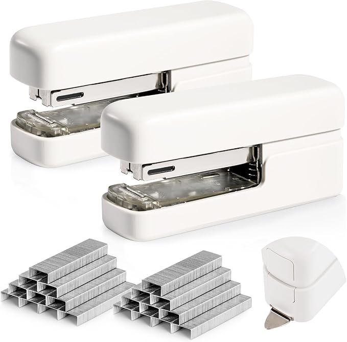 deli Stapler, Desktop Staplers with 1660 Staples and Integrated Staple Remover, 40 Sheet Capacity Office Stapler, 2 Pack, White