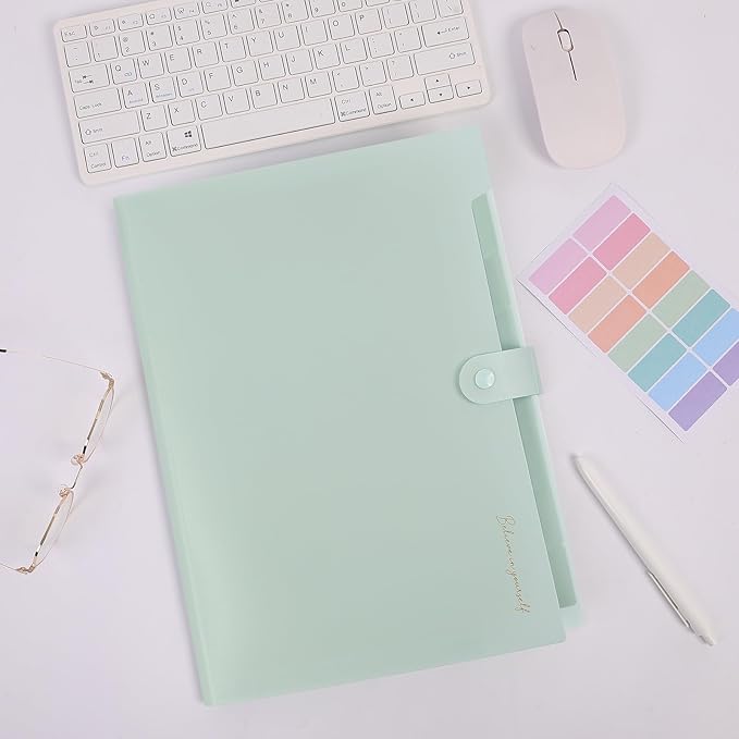 SKYDUE Expanding File Folder, Accordion File Organizer with 8 Pocket & Inner Card Pocket, Expandable Document Paper Receipt Holder for School Office Hospital, Letter/A4 Size Light Green