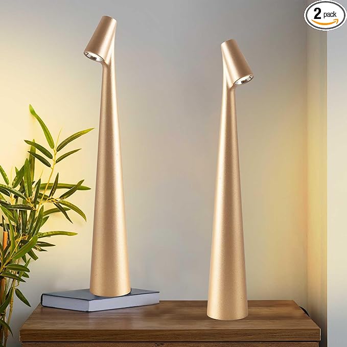 Cordless Small Table Lamps Set of 2,3 Levels Brightness Portable Desk Lamp,Rechargeable Battery Lights for Outdoor, Restaurant, Bedside, Baby Night Light,Gifts(Gold)