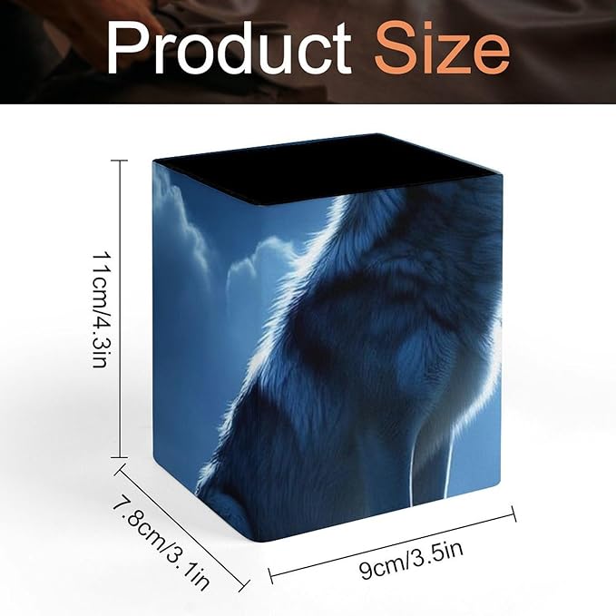 Pen Holder Stand For Desk, Pencil Pen Holder Cup, Desktop Stationery Organizer, Waterproof Multifunctional Office Supplies Wolves Howling Full Moon