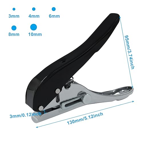 8 mm Single Hole Punch, Portable Hand Held Paper Hole Puncher, Black Long Hole Punch for Paper, Cards, Plastic