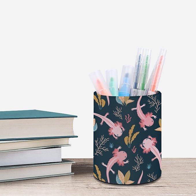 Cute Axolotl Pen Holder Pencil Organizer Cute Pencil Cup Desk Decor Makeup Brush Holder PU Multifunctional Office Suppliesfor Home Classroom School