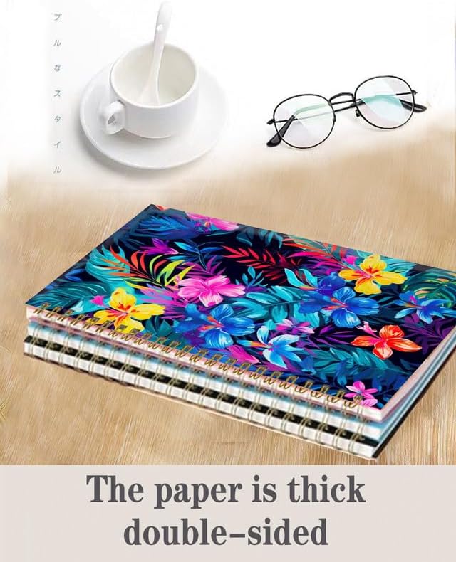 Spiral Journal Notebook,A5 Hardcover Lined Journals for Women Girl 6 x 8.3 in,120 Pages Thick Paper,Cute College Ruled Writing Notebook for Gifts Office Work School(Tropical Colorful Floral)