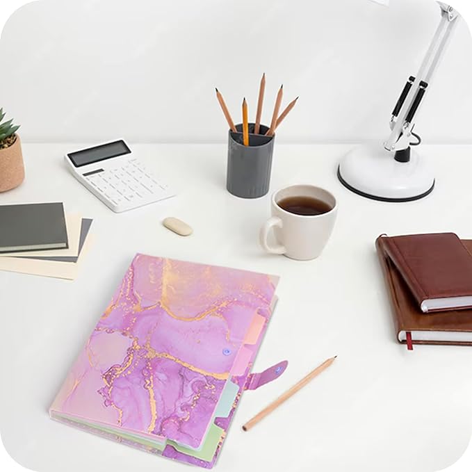 Expanding File Folder,Folders for Important Documents Organizer,Accordion File Organizer,Aesthetic Folders for School Students,5 Pockets File Folder for Home Bills,Pack of 2(Pink+Purple)