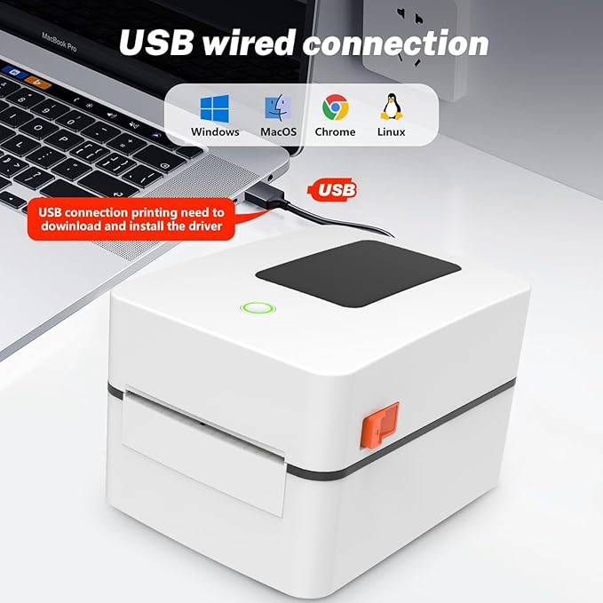 4x6 Shipping Label Printer with A Built-in Label Bin – USB Thermal Printer Fast, Easy Setup, Supports iOS, Android, Windows, Mac