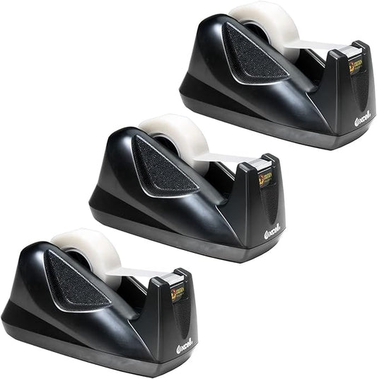 Excell - Desk Tape Non-Skid Base Dispenser 3pc, 3/4" Wide, 1" Core, Durable Plastic Tape Holder, Heavy Duty Tape Dispenser, Weighted Tape Dispenser for Desk, Easy One Hand Use, 1 inch Tape Dispenser