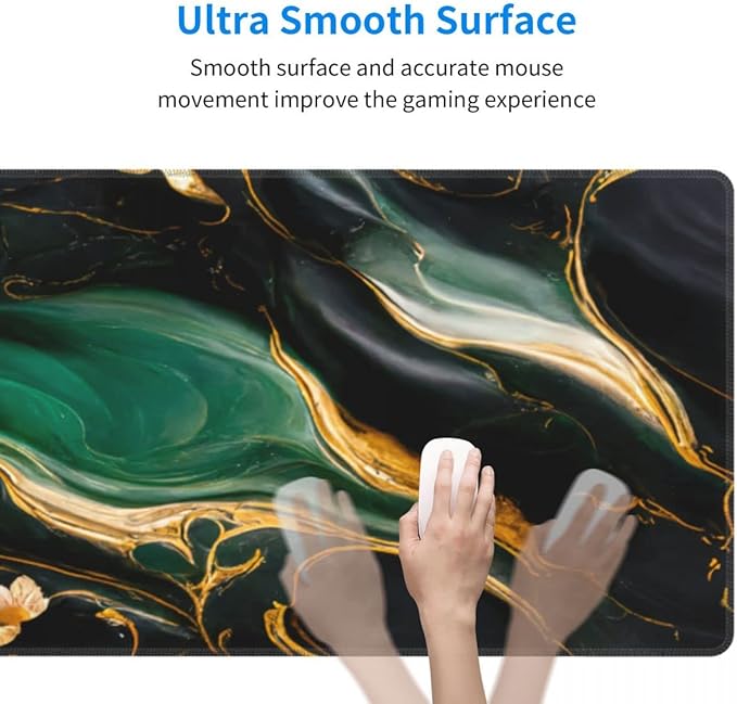 Desk Pad,Office Desk Mat 31.5"×11.8" Large Gaming Mouse Pad,Extended Computer Mouse Pad,Waterproof Thick Big Mouse Pads with Non-Slip Rubber Base Office Home Green Gold Marble Flower