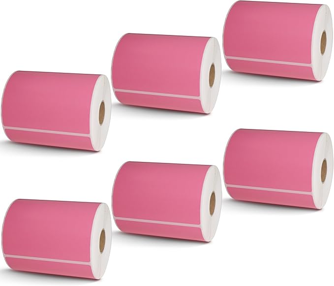 BETCKEY - 4" x 6" Shipping Labels Compatible with Zebra & Rollo Label Printer(not for dymo 4XL),Premium Adhesive & Perforated[Pink, 6 Rolls, 1500 Labels]