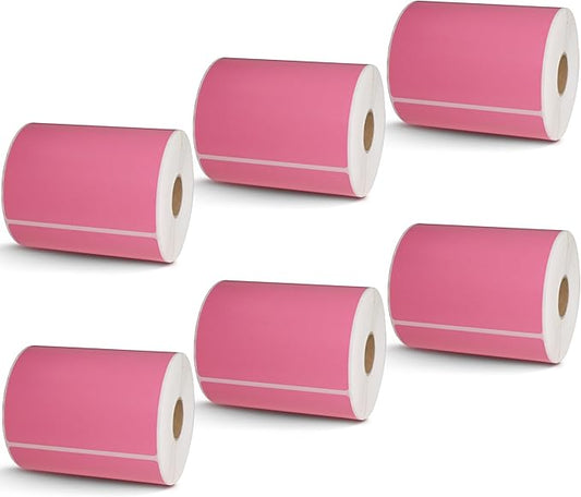 BETCKEY - 4" x 6" Shipping Labels Compatible with Zebra & Rollo Label Printer(not for dymo 4XL),Premium Adhesive & Perforated[Pink, 6 Rolls, 1500 Labels]