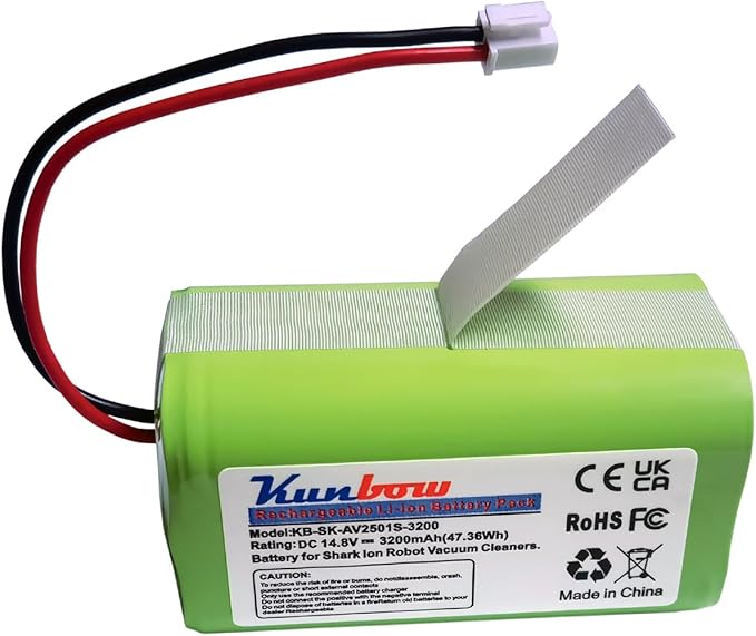 3200mAh Replacement Shark RVBAT850 Battery for Shark Ion R75, R85, RV850, S87, AV752, AV751, RV761, RV851WV, RV871, RV1000S, RV1100VL, RV101AE, Shark AI Robot PRO RV2001WD, AV2501S vacuum cleaners.