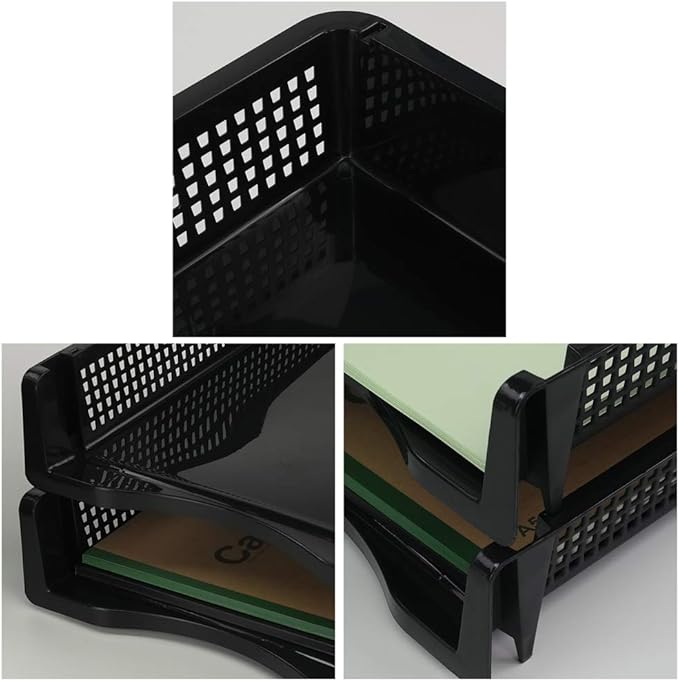 6-Pack Black Plastic Stackable Paper Tray/Basket, Stackable Office Lletter Organizer Desk Tray
