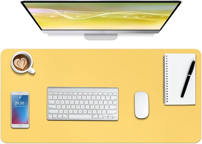 Boutilon Leather Desk Pad Protector,Non-Slip Mouse Pad,Laptop Desk Pad,Office Mouse Mat,Waterproof Leather Desk Blotter,Desk Writing Pad for Office and Home (S-Yellow,24"x 14")