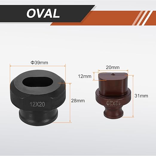 HARFINGTON Hydraulic Hole Punch Die 12x20mm Oval Hole 40Cr Steel Electric Punching Kit for MHP-20 JP-20 Electric Punching Machine, Burgundy & Black