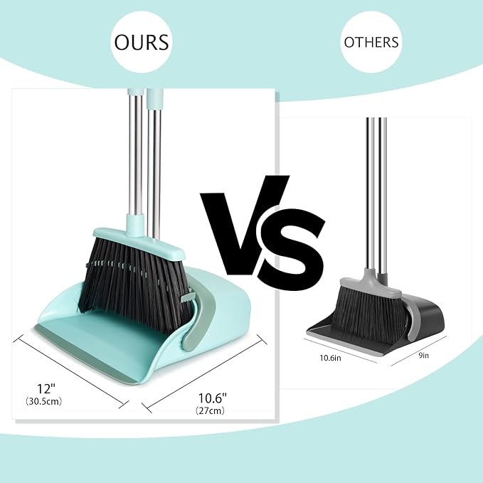 XXFLOWER Broom and Dustpan Set, Dustpans with Broom Combo for Home, Heavy Dust Broom and Dustpan Combo, Long Handle Dust Pan and Broom Set for Kitchen, Office, Pet Hair,Green, Pack of 1