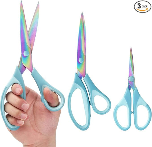 Scissors All Purpose, Sharp Titanium Blades Shears, Rubber Comfort Grip Handle, Multipurpose scissors 3 pack, Great for Office, Fabric, Craft, Sewing, Arts, School and Home Supplies, Blue