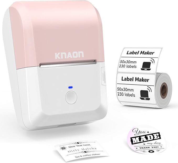 2-inch Label Maker Machine with Tape, Portable Thermal Sticker Maker with 230 Labels, Wireless App & Bluetooth Connectivity for Home,Office,Business & School - Compact Label Machine, Pink