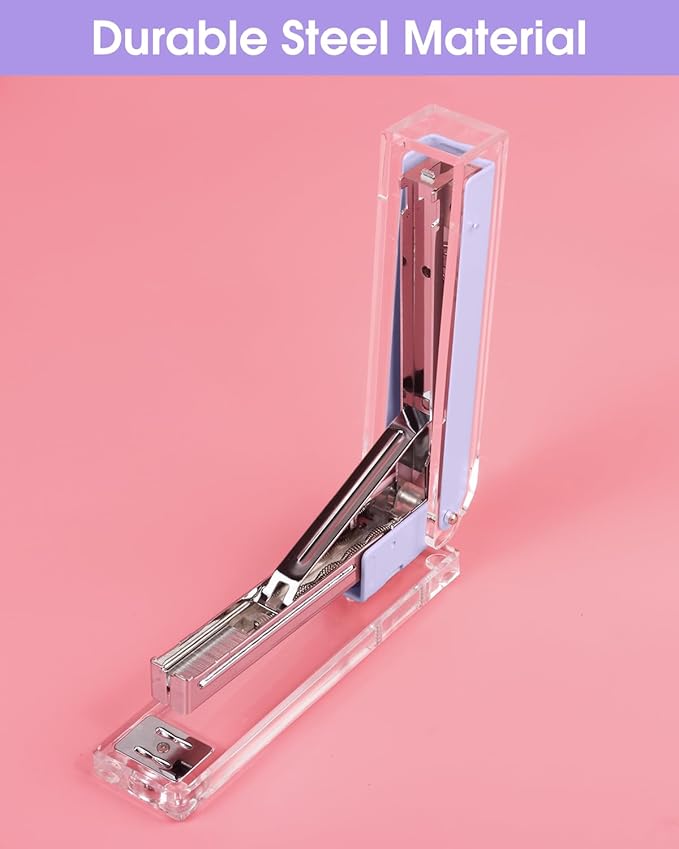 Honagu Clear Acrylic Stapler, Desktop Stapler, Office Stapler, Elegant Modern Desk Accessory for The Desk at Home, Office, or School（Purple）