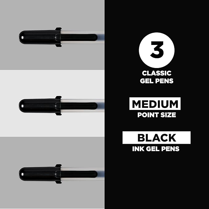 SAKURA Gelly Roll Gel Pens - Medium Point Ink Pen for Journaling, Art, or Drawing - Classic Black Ink - Medium Tip - 3 Pack