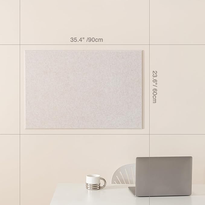 Thickened Bulletin Board - 36 x 24 Inches, Decorative Felt Board Pin Board for Wall - 3' x 2' Foldable Photo Display Board with Self-Adhesive Tape, Includes 20 Push Pins - Oatmeal