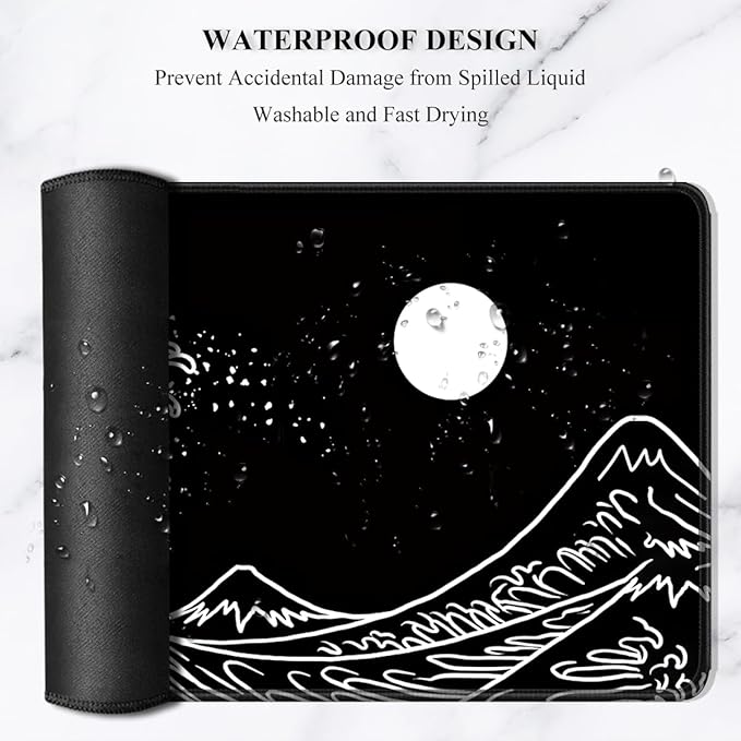 Auhoahsil Large Mouse Pad, XXL Gaming Mousepad, Desk Mat for Desktop, Thick Rubber, Big & Long Size, Stitched Edges, Full Desk Pad for Laptop & Computer, Extended 35.4 x 15.7 in, Black Great Wave