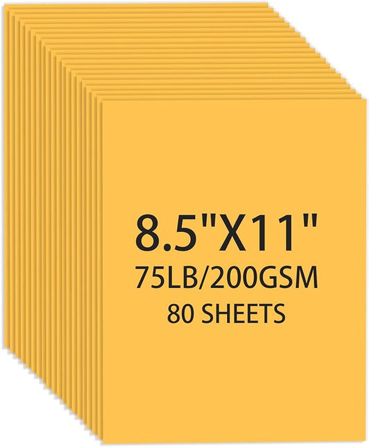 Yellow Cardstock 8.5 X 11, 80 Sheets Card Stock, 75lb/ 200gsm Copy Paper, Cardstock Printer Paper For Art, Drawing, Invitations, DIY Cards, Watercolor, Craft, Construction, School & Office Supplies