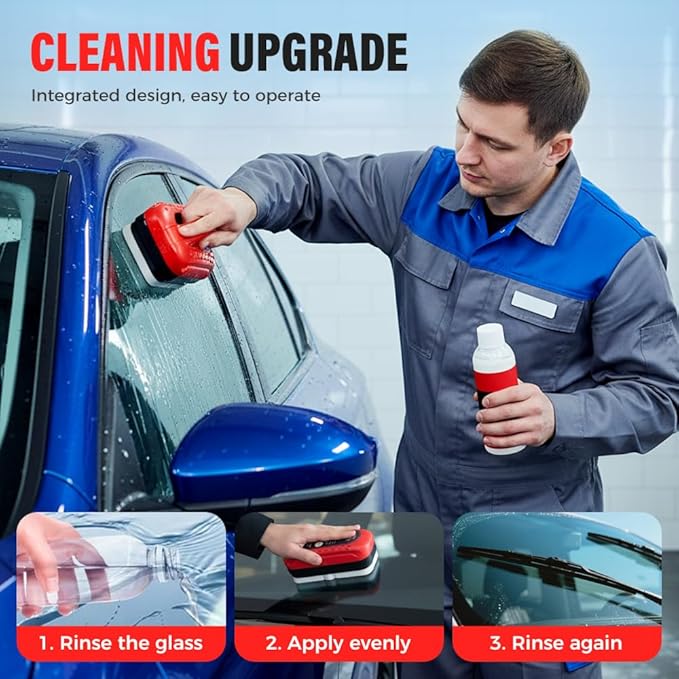 MIUMONE Automotive Oil Film Cleaning Brush,Antifog & Rainproof Glass Cleaning Board for Car Windows,Car Glass Oil Film Remover with Refill,windshield cleaner tool For Improves Clarity (2)