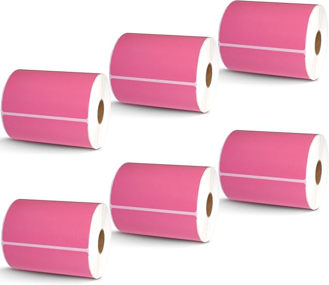 BETCKEY - 4" x 3" Shipping & Multipurpose Labels Compatible with Zebra & Rollo Label Printer,Premium Adhesive & Perforated[Pink, 6 Rolls, 3000 Labels]