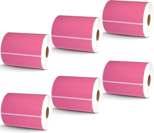 BETCKEY - 4" x 3" Shipping & Multipurpose Labels Compatible with Zebra & Rollo Label Printer,Premium Adhesive & Perforated[Pink, 6 Rolls, 3000 Labels]