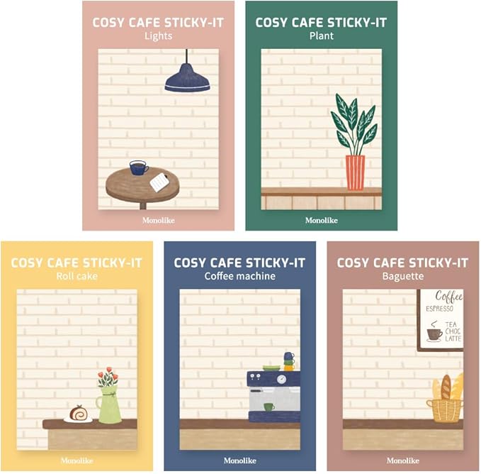 Monolike Cosy Cafe Sticky-it - 5p Set Self-Adhesive Memo Pad 50 Sheets
