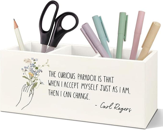 SNNDER Psychology Gifts for Women Pen Holder for Desk, Therapist Psychotherapist Social Worker Gifts Wooden Pen Pencil Holder Organizer for Therapist Counselor Office Desk Accessories