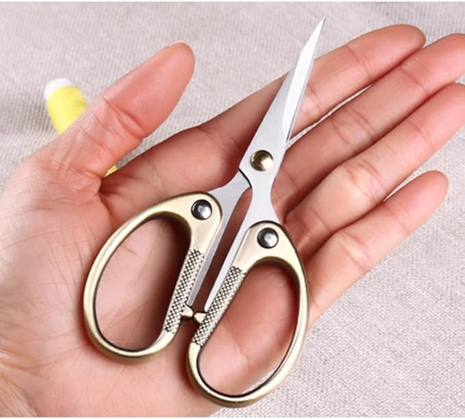 5" All Stainless Steel Office Scissors,Ultra Sharp Blade Shears,Sturdy Sharp Scissor for Office Home School Sewing Fabric Craft Supplies Multipurpose Scissors Brassy