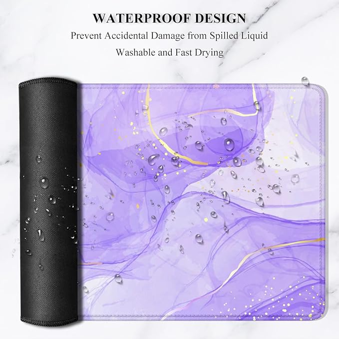 Auhoahsil Large Mouse Pad, XXL Gaming Mousepad, Desk Mat for Desktop, Thick Rubber, Big & Long Size, Stitched Edges, Full Desk Pad for Laptop & Computer, Extended 35.4 x 15.7 in, Purple Gold Marble