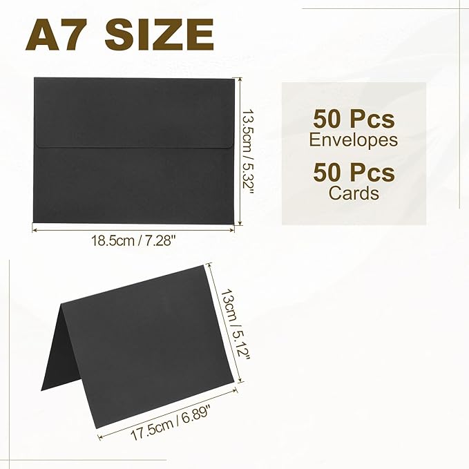 PATIKIL 50Pack Black 5x7 Blank Cards and Envelopes, Self Seal A7 Envelopes with Folded Cardstock Small for Greeting Cards Wedding Greeting Birthday Invitations Letter Mailing
