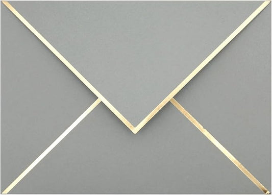 A7 Envelopes - V Flap Foil Border Luxury Mailing Envelopes for 5" x 7" Cards - for Wedding, Invitations, Baby Shower, Photos, Graduation, Birthday, Bridal Shower - 5.25" x 7.25" (Grey, 25 Pack)