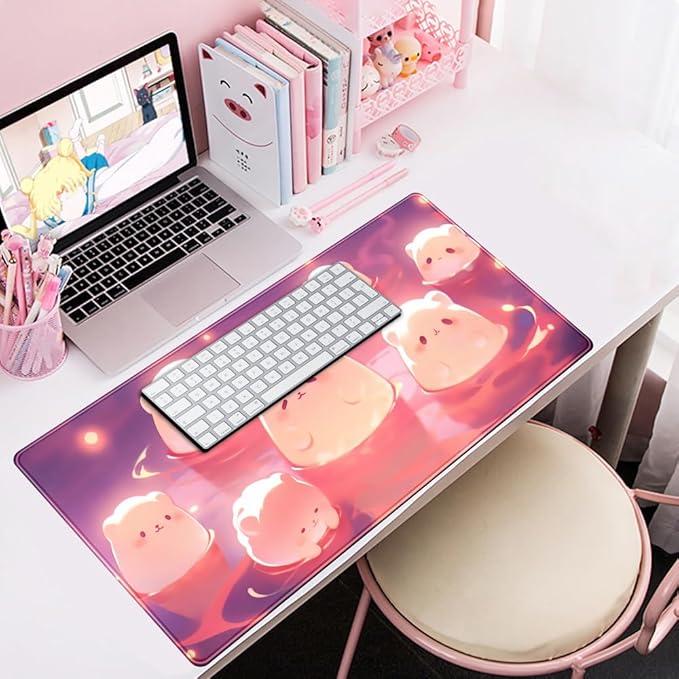 Kawaii Pastel Pink Desk Mat Cute Cat Large Mouse Pad Desk Pad Large Mouse and Keyboard Pad, Kawaii Cat Lover Gifts Mouse Mat XXL Desk Protector Mat, Computer for Desktop Cute Desk Decor 31.5" x 15.7"