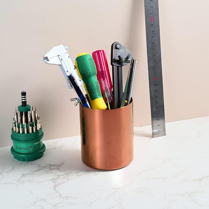 Rose Gold Pencil Holder for Desk, Stainless Steel Pencil Cup, Pen Holder Cup, Pen Pot, Vases Flower Pot, Makeup Brush Holder, Desktop Accessory Stationery Organizer