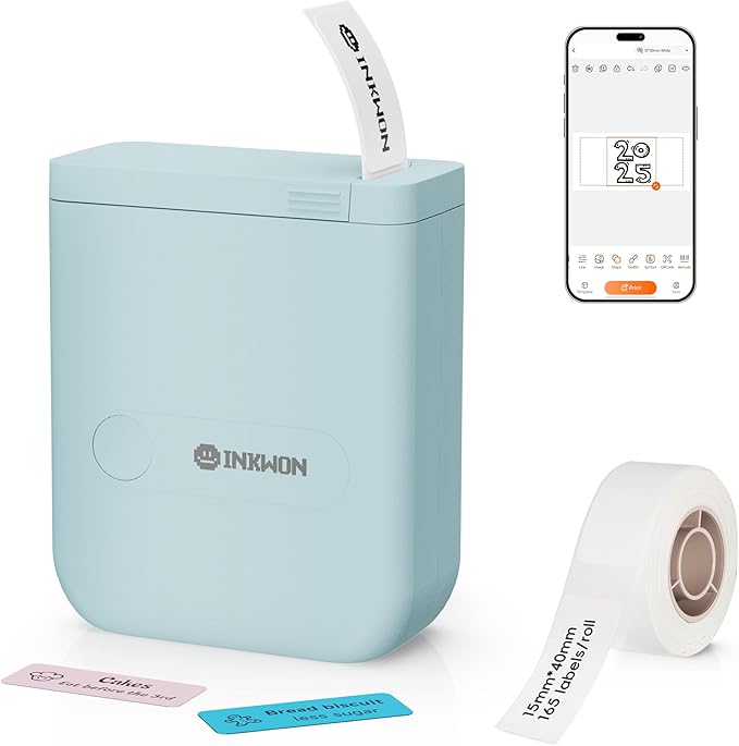 D110 Label Maker Machine with Tape, Bluetooth Mini Label Maker with Various Templates, Wireless Portable Small Label Printer for Home, Office, School, Blue