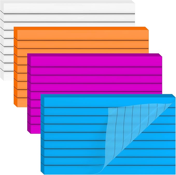 3"x5" Lined Transparent Sticky Notes, 4 Pads 4 Colors Large Clear See Through Translucent Self-Adhesive Post Memo Reminder Tabs with Lines for Office Women College School Students Classroom Supplies