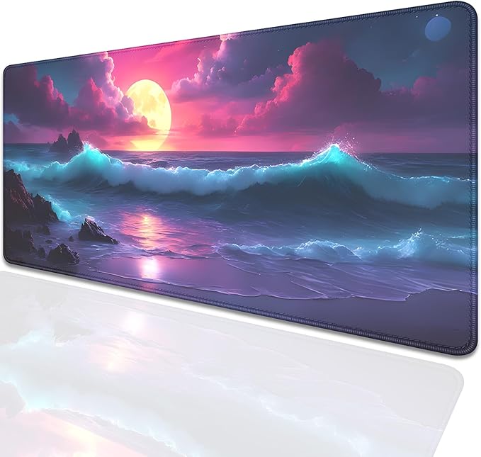 Colorful Clouds Sunset Waves Extended Desk Pad Mouse Pad,Stitched Edges Non-Slip Rubber Base XL Mouse Mat Desk Mat for Office Home Work Mousepad(27.5X11.8 Inch)