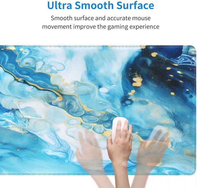Desk Pad,Office Desk Mat 31.5"×11.8" Large Gaming Mouse Pad,Durable Extended Computer Mouse Pad,Waterproof Thick Big Mouse Pads with Non-Slip Rubber Base Office Home Blue Gold Marble