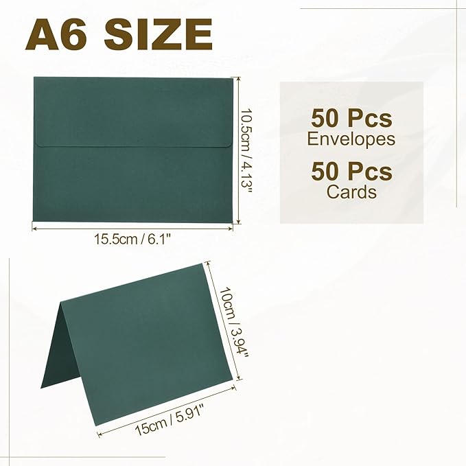 PATIKIL 50Pack Dark Green 4x6 Blank Cards and Envelopes, Self Seal A6 Envelopes with Folded Cardstock Small for Greeting Cards Wedding Greeting Birthday Invitations Letter Mailing