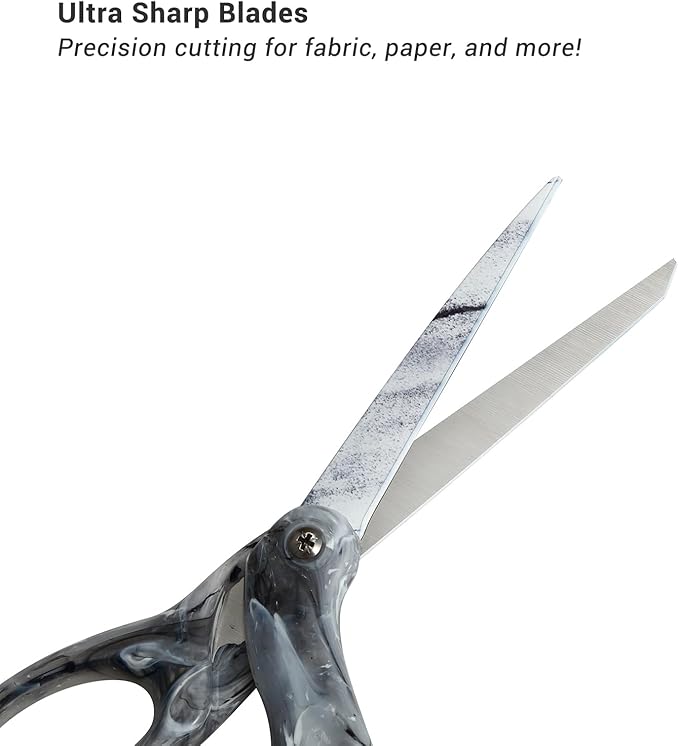 LIVINGO Fabric Scissors All Purpose - Sharp Heavy Duty Shears, Stainless Steel Blades, Marble Grey Color Coating, Smooth Grip for Home Office Crafting Sewing Cutting Clothes, Paper, 8 Inches