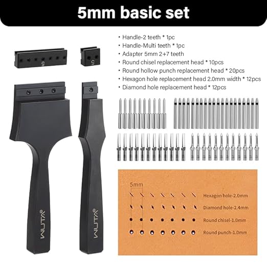 WUTA Removable Leather Hole Punch,Versatile Leather Stitching Punch,Leather Hole Punch Tool Set,Leather Stitch Punch for Leather Stitching Punch Craft DIY（5mm）