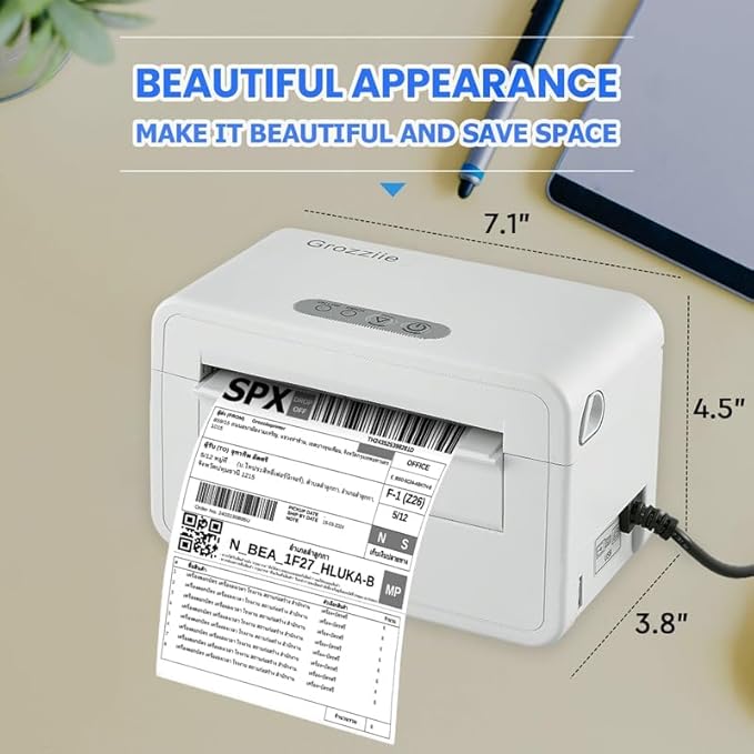 4x6 Shipping Label Printer - 203 DPI Thermal Label Printer for Small Business with Bluetooth/USB, Portable Thermal Printer for Warehouse, Home Office & Shipping Labels