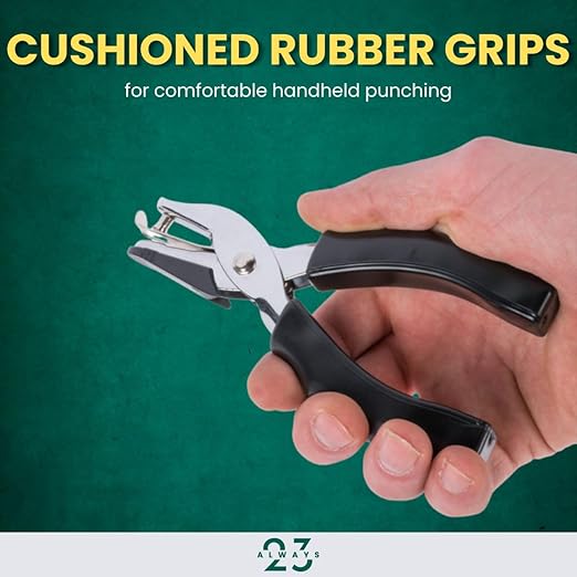 Always23 Single Puncher, 1-Hole Paper Punch 8 Sheet Capacity, Metal with Black Rubber Grip Handled, 1/4" Holes, Hole Punch for Paper, Single Hole Punch Metal, 4 Pack