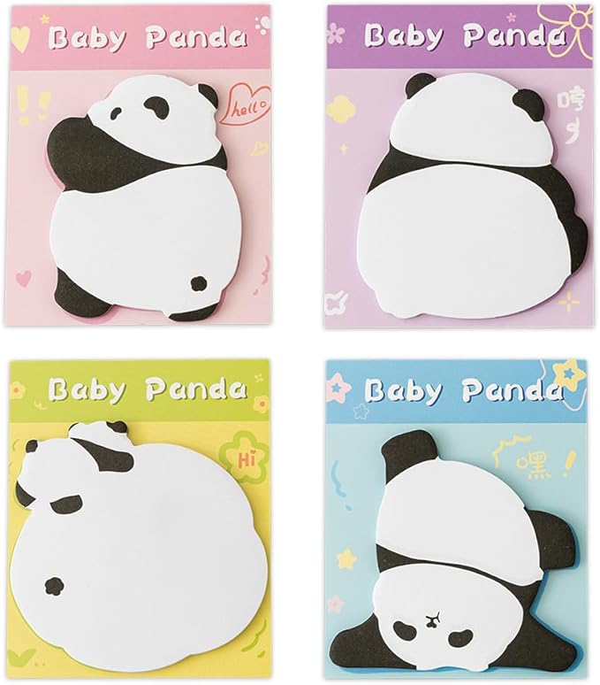 4 Adorable Panda Sticky Notes, Unique Styles, Fun Stationery Collection Add